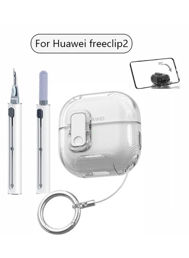 QIRG حافظة متوافقة مع Huawei Freeclip 2 مع حامل هاتف، حماية كاملة من السقوط، تصميم مفتاح تلقائي مع مجموعة تنظيف - شفاف - Image 1